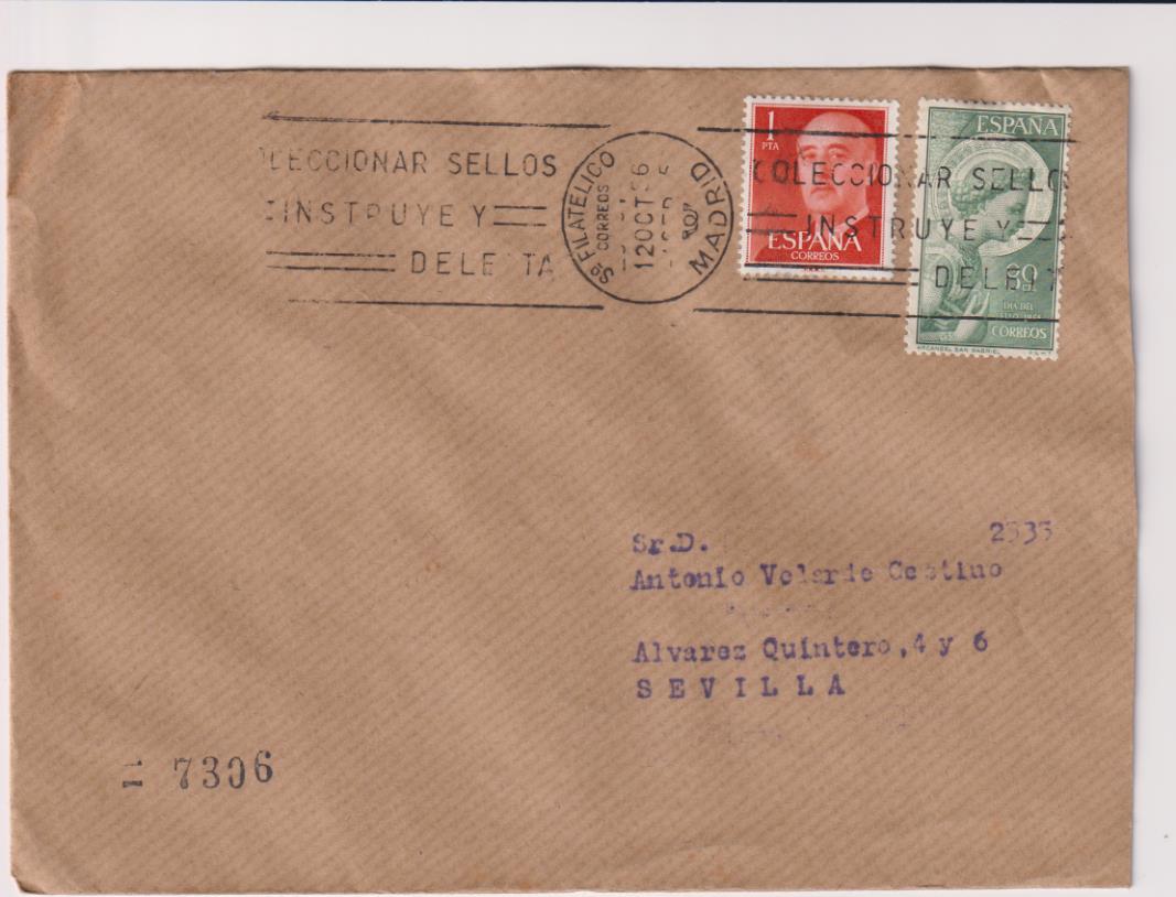 Carta de Madrid Sevilla del 12 de Octubre de 1956. Bonito Franqueo y fechador