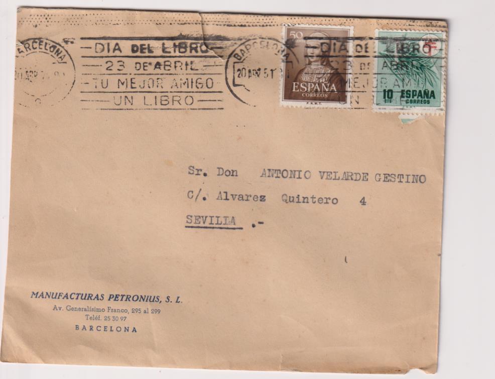 Carta con Membrete. de Barcelona a Sevilla del 20-abril-1951