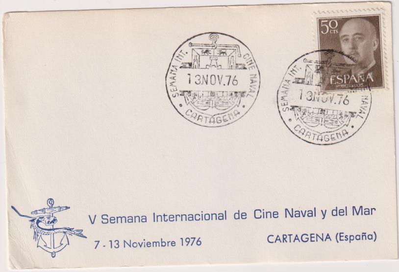 Tarjeta V Semana Internacional de Cine naval y del mar.Matasellos Primer día, 7-13 Novi.76