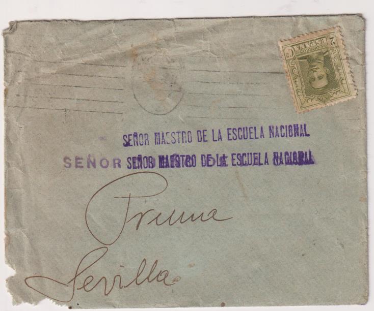 Tarjeta Postal con Membrete. Editorial Gallach, Barcelona a Coria del Río, de 8-En-16