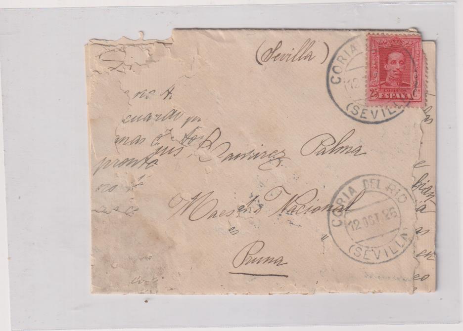 Carta de Coria del Río (Sevilla a Pruna (Sevilla) del 12 Oct.. 1926. Con Edifil 317