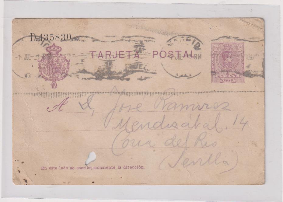Tarjeta Entero Postal de Madrid a Coria del Río (Sevilla) 7 Jul. 1918. Edifil 50