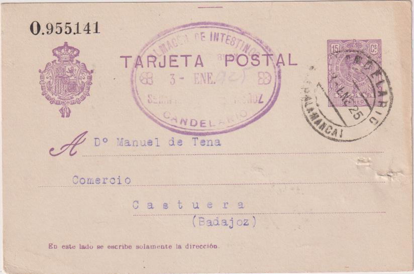 Tarjeta Entero postal nº 50. de Sevilla ma Castuera del 3 Ene. 1925