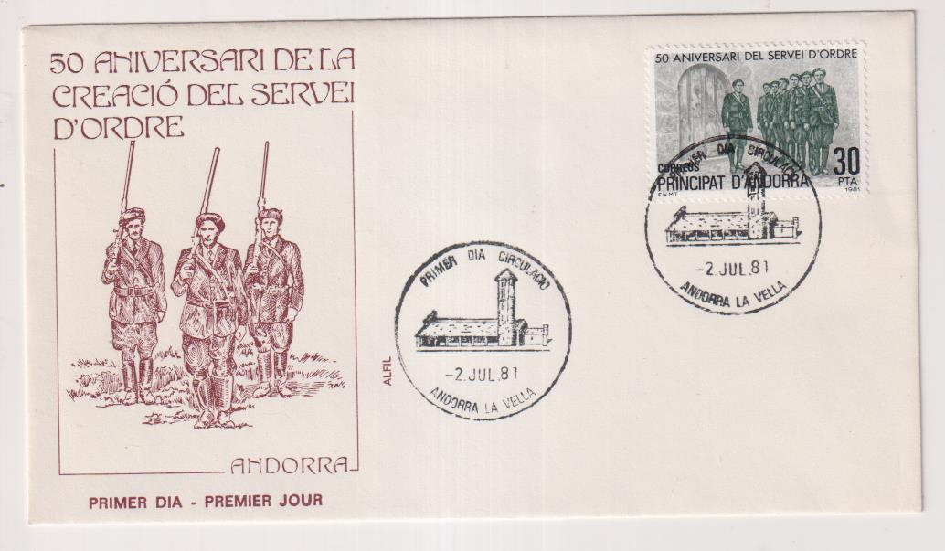 Andorra Sobre primer Día 1981. 50 Aniversari de la Creació del servei d´ordre