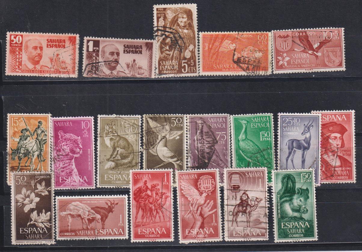 Sahara. 18 sellos diferentes. Usados