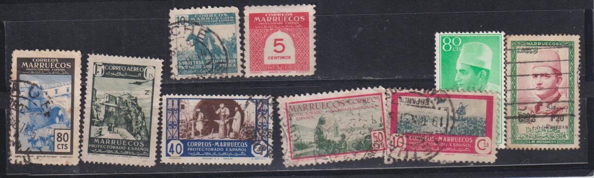 Marruecos. (Protectorado y Reino Independiente) Lote de 9 sellos usados