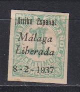 Edifil 802. Sobrecarga ¡Arriba España! Málaga Liberada 8-2-1937. Con charnela