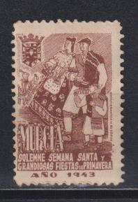 Murcia. Viñeta Semana Santa 1943. Sin usar, con charnela