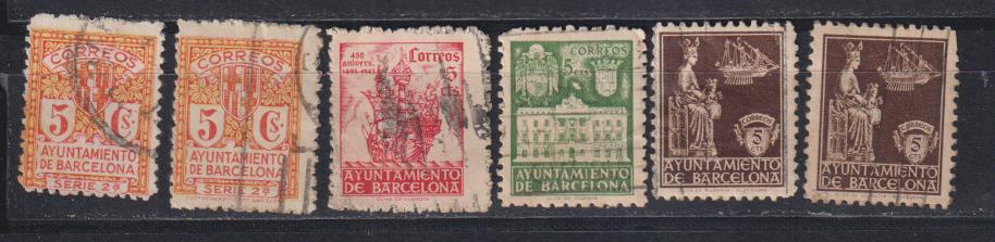 Barcelona. Lote de 6 sellos usados