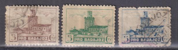 3 Sellos. Guerra Civil. Pro Badajoz. Usados
