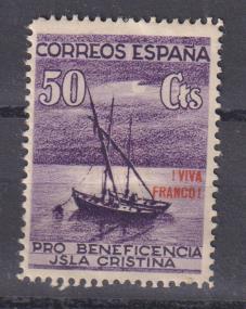 Sello pro Beneficencia Isla Cristina. Con fijasellos