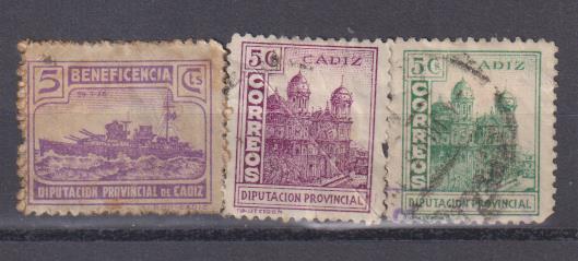 Cádiz. Guerra Civil, 3 sellos usados