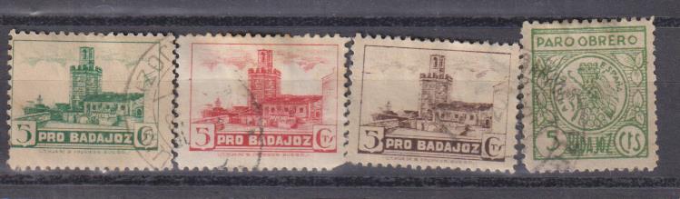 Badajoz. 4 Sellos usador. Pro Badajoz y Paro Obrero