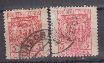 Córdoba. Pro Beneficencia. 2 Sellos usados