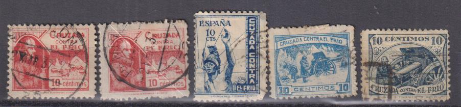 Cruzada contra el frio. Lote de 5 sellos usados. con chanela