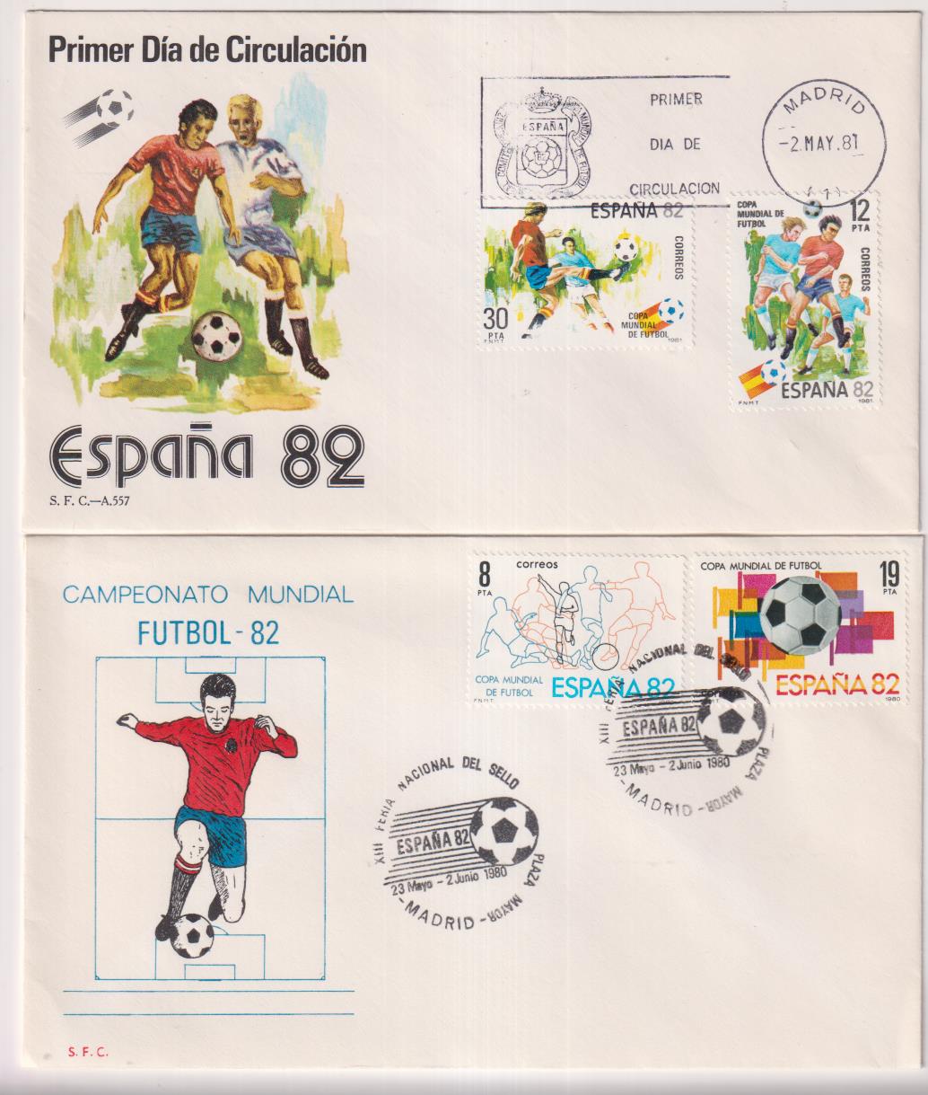 2 Sobres Primer Día Campeonato Mundial Futbol-82. Madrid 1980 y 1981