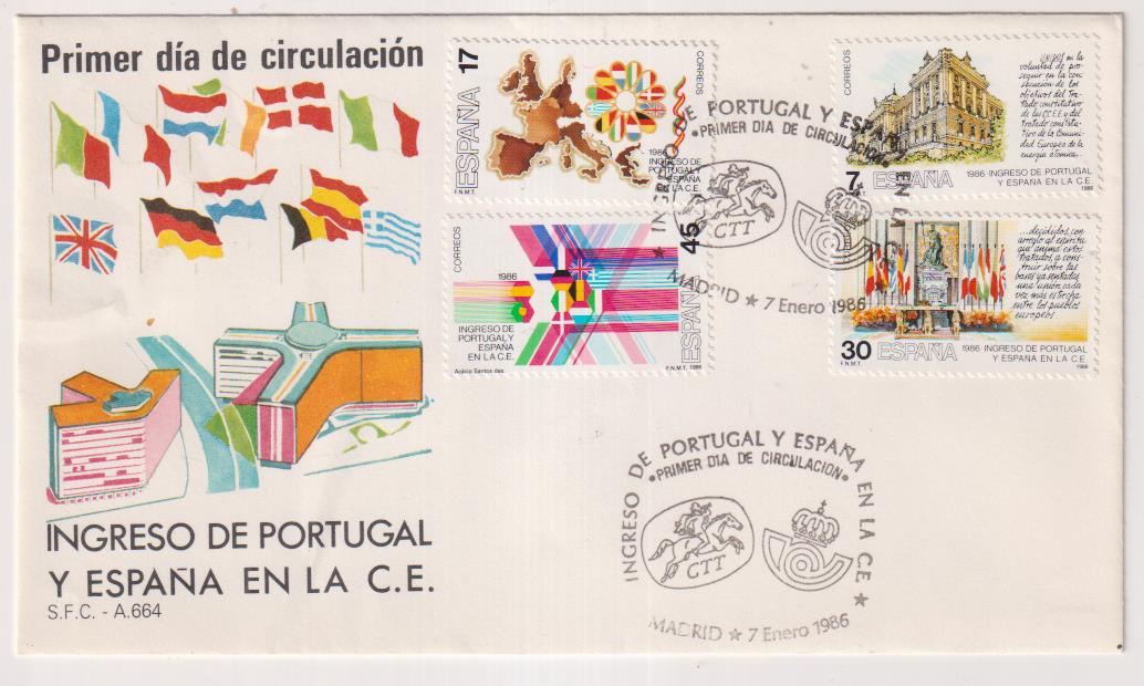 Sobre Primer Día, Ingreso de Portugal y España en la C.E.. Madrid 1986