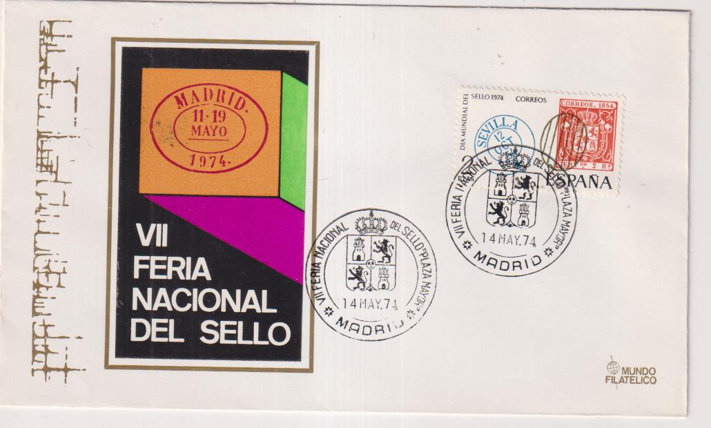 Plaza Mayor. Sobre Primer Día. VII Feria Nacional del Sello. Madrid 14-5-1974. en Mundo filatélico
