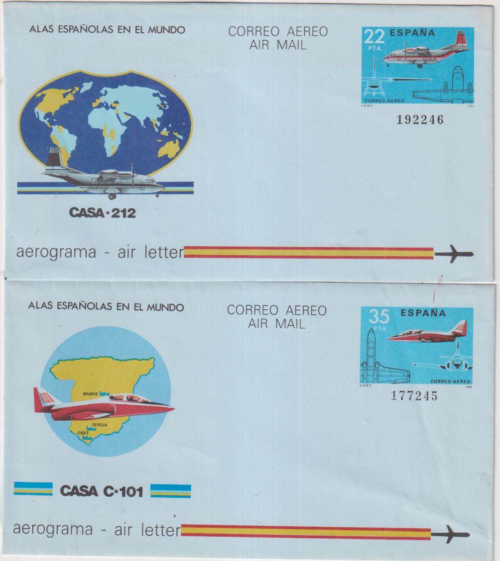 LOte de 2 Aerogramas. Edifil 205 y 206. Año 1983