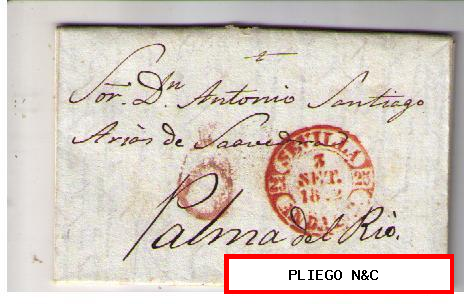 Carta. D.P. 25. ANDALUCÍA BAJA. Sep. 1842. De Sevilla a Palma del Río. Fechador Baeza (29R)