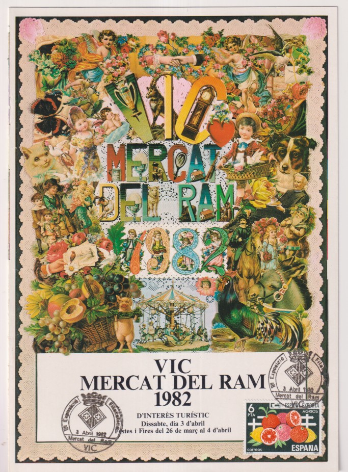 Vic mercat del ram 1982. con sello y doble matasellos primer día
