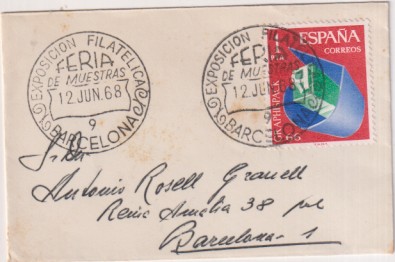 Pequeño Sobre. Exposición Filatelica y Feria de Muestras de Barcelona. con dos Fechadores de 12 Jun. 1968