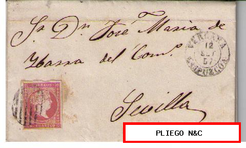 Carta de Vergara (Guipúzcoa) a Sevilla. Franqueada con nº 48, matasellado con parrilla negra sobre pliego fechador tipo I en negro
