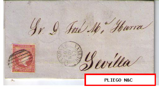 Carta de Ayamonte (Huelva) a Sevilla. Franqueada con nº 48, matasellada con parrilla negra. s/pliego fechador tipo I negro