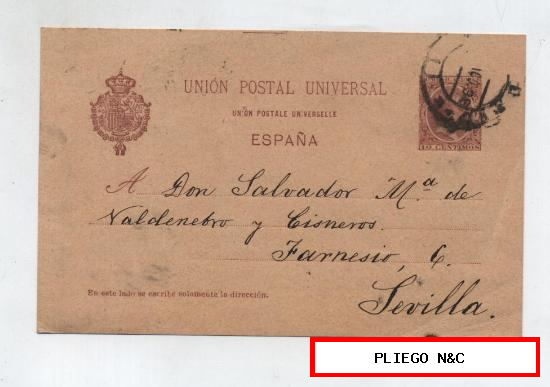 Entero Postal nº 31. 10 cts. carmín. Serie 7ª. Franqueado en Agosto 1898