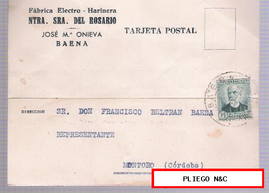 Tarjeta postal de Baena a Montoro. Julio 1935