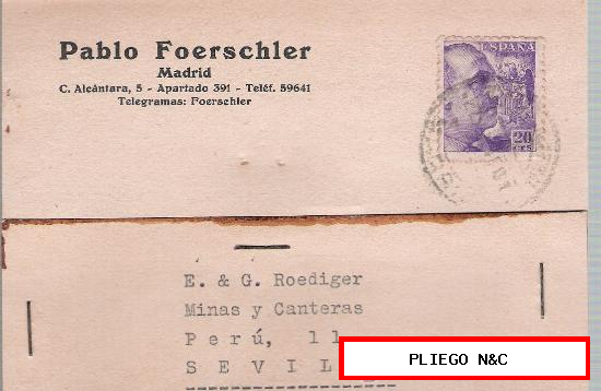 Tarjeta Postal con membrete comercial de Madrid a Sevilla. 1941