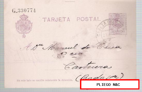 Tarjeta Entero Postal de Cabeza del Buey a Castuera (15 cts. Alfonso XIII) 29-Junio de 1922
