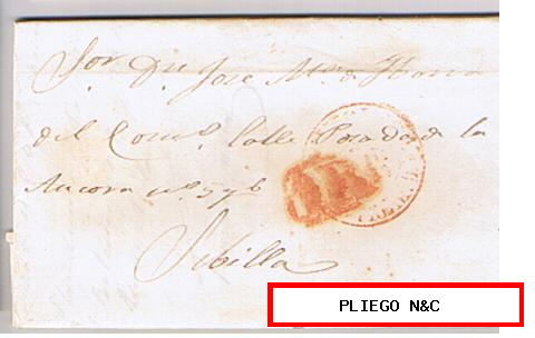Carta de Villanueva a Sevilla. De 5 Set. 1849. con fechador Baeza 5 R. y marca de porteo 1R