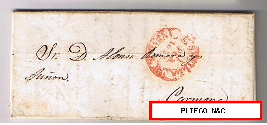 Carta de Sevilla a Carmona. De 1 Feb. 1854. Con fechador Baeza 29 R