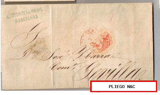 Carta de Barcelona a Sevilla. De 26 jul. 1849. Con fechador Baeza 51 R