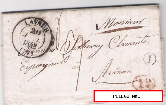 Carta de Lavaur a Avignon. De 20 Ene. 1842
