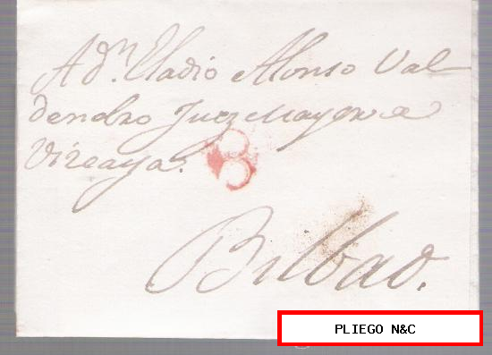 Carta de Madrid a Bilbao. De 16-Septiembre 1827. Marca de porteo 8 rojo
