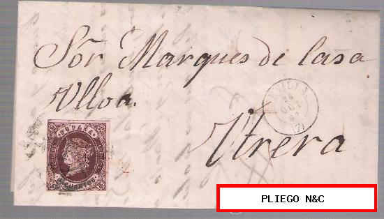 Carta de Sevilla a Utrera. De 25 de Octubre de 1863. Franqueado con sello 58. y fechador negro