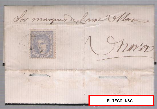 Carta de Sevilla a Utrera. De 24 diciembre 1870. Franqueado con sello 107