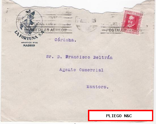 Carta con membrete de Madrid a Montoro. De Septiem-1935. Franqueado con sello 691