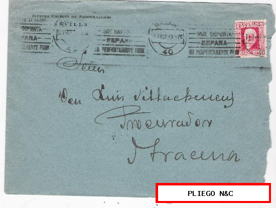 Carta con membrete. De Sevilla a Aracena. De 7 Octubre 1933. Franqueado con sello 669
