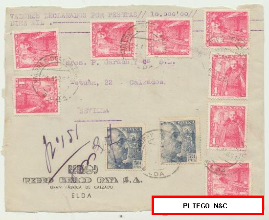 Frontal de Carta con membrete. De 21 Agos. 1951. Franqueado con sellos 1032 (8) y 872 (2)