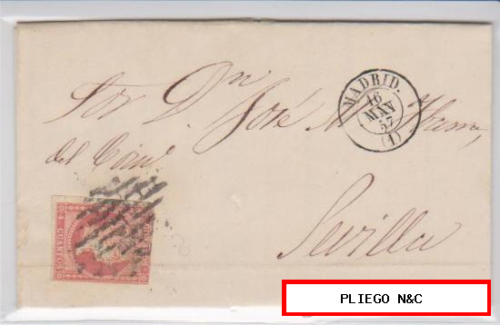 Carta de Madrid a Sevilla de 16 mayo 1857. Franqueado con sello 48, matasello rejilla y fechador