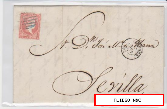 Carta de Córdoba a Sevilla de 7 Noviembre 1857. Franqueado con sello 48, matasellado con parrilla
