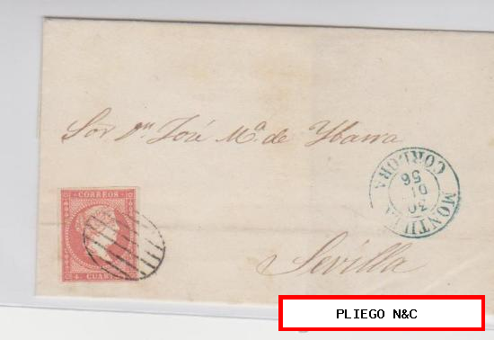 Carta de Montilla a Sevilla de 30 Diciembre 1857. Franqueada con sello 48, matasello parrilla y fechador