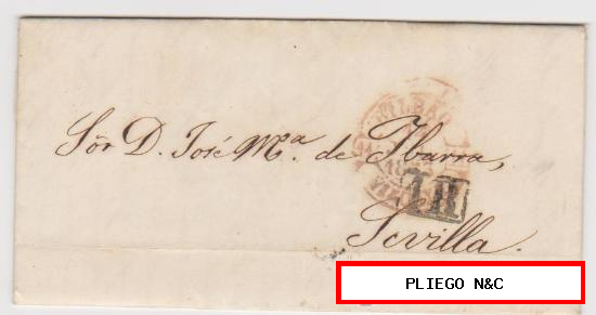 Carta de Bilbao a Sevilla de 14 Julio de 1853. Con marca 21 R-II. y porteo 1R negro
