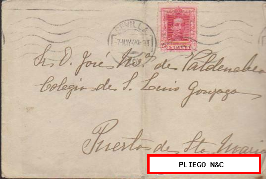 Carta de Sevilla a Puerto de Sta. María del 7 Mayo 1924. Franqueado con nº 317