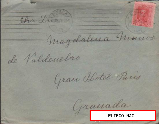 Carta de Sevilla a Granada del 20 Julio 1925. Franqueado con nº 317