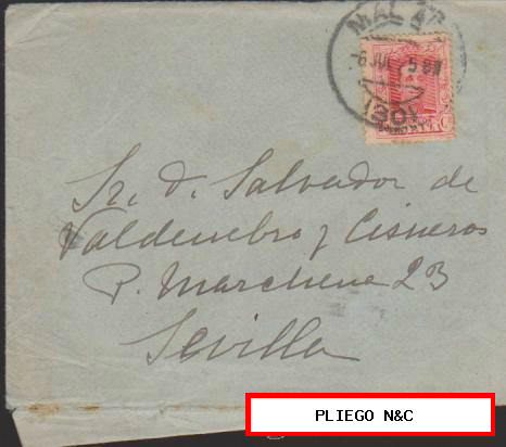 Carta de Málaga a Sevilla del 6 Julio 1925. Franqueado con nº 317