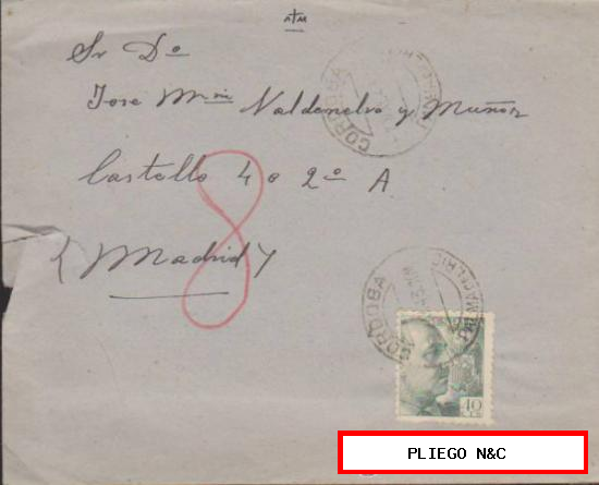 Carta de Palma del Río a Madrid del 7 Mayo 1943. Franqueado con sello 925